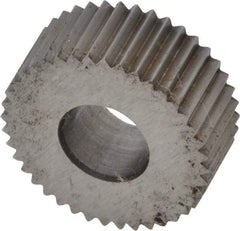 Made in USA - 5/8" Diam, 80° Tooth Angle, Standard (Shape), Form Type High Speed Steel Straight Knurl Wheel - 1/4" Face Width, 1/4" Hole, 64 Diametral Pitch, Bright Finish, Series GK - Exact Industrial Supply