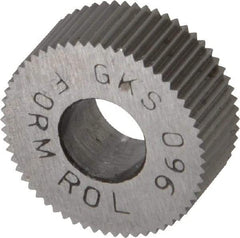 Made in USA - 5/8" Diam, 80° Tooth Angle, Standard (Shape), Form Type High Speed Steel Straight Knurl Wheel - 1/4" Face Width, 1/4" Hole, 96 Diametral Pitch, Bright Finish, Series GK - Exact Industrial Supply