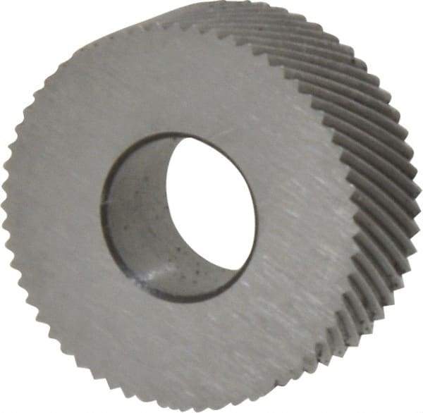 Made in USA - 5/8" Diam, 80° Tooth Angle, Standard (Shape), Form Type High Speed Steel Right-Hand Diagonal Knurl Wheel - 1/4" Face Width, 1/4" Hole, 96 Diametral Pitch, 30° Helix, Bright Finish, Series GK - Exact Industrial Supply