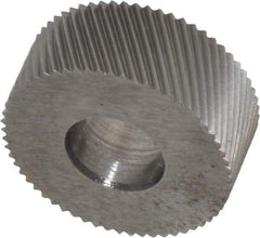 Made in USA - 5/8" Diam, 80° Tooth Angle, Standard (Shape), Form Type High Speed Steel Left-Hand Diagonal Knurl Wheel - 1/4" Face Width, 1/4" Hole, 96 Diametral Pitch, 30° Helix, Bright Finish, Series GK - Exact Industrial Supply