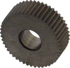 Made in USA - 3/4" Diam, 80° Tooth Angle, Standard (Shape), Form Type High Speed Steel Straight Knurl Wheel - 1/4" Face Width, 1/4" Hole, 64 Diametral Pitch, Bright Finish, Series KN - Exact Industrial Supply
