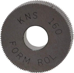 Made in USA - 3/4" Diam, 80° Tooth Angle, Standard (Shape), Form Type High Speed Steel Straight Knurl Wheel - 1/4" Face Width, 1/4" Hole, 160 Diametral Pitch, Bright Finish, Series KN - Exact Industrial Supply