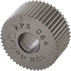 Made in USA - 3/4" Diam, 80° Tooth Angle, Standard (Shape), Form Type High Speed Steel Straight Knurl Wheel - 3/8" Face Width, 1/4" Hole, 64 Diametral Pitch, Bright Finish, Series KP - Exact Industrial Supply