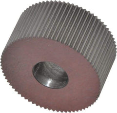Made in USA - 3/4" Diam, 80° Tooth Angle, Standard (Shape), Form Type High Speed Steel Straight Knurl Wheel - 3/8" Face Width, 1/4" Hole, 96 Diametral Pitch, Bright Finish, Series KP - Exact Industrial Supply