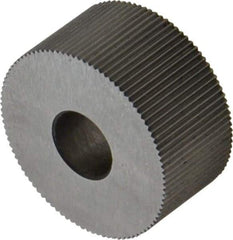 Made in USA - 3/4" Diam, 80° Tooth Angle, Standard (Shape), Form Type High Speed Steel Straight Knurl Wheel - 3/8" Face Width, 1/4" Hole, 128 Diametral Pitch, Bright Finish, Series KP - Exact Industrial Supply