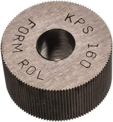 Made in USA - 3/4" Diam, 80° Tooth Angle, Standard (Shape), Form Type High Speed Steel Straight Knurl Wheel - 3/8" Face Width, 1/4" Hole, 160 Diametral Pitch, Bright Finish, Series KP - Exact Industrial Supply