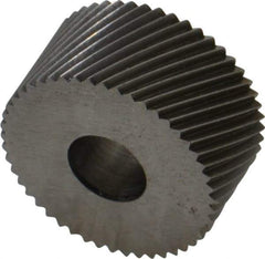 Made in USA - 3/4" Diam, 80° Tooth Angle, Standard (Shape), Form Type High Speed Steel Right-Hand Diagonal Knurl Wheel - 3/8" Face Width, 1/4" Hole, 64 Diametral Pitch, 30° Helix, Bright Finish, Series KP - Exact Industrial Supply