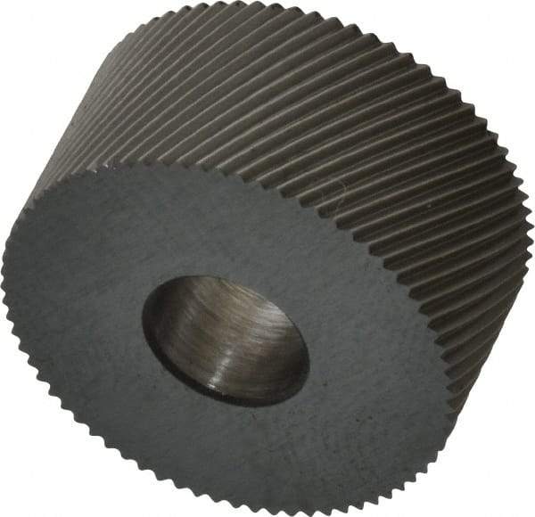 Made in USA - 3/4" Diam, 80° Tooth Angle, Standard (Shape), Form Type High Speed Steel Right-Hand Diagonal Knurl Wheel - 3/8" Face Width, 1/4" Hole, 96 Diametral Pitch, 30° Helix, Bright Finish, Series KP - Exact Industrial Supply