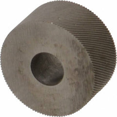 Made in USA - 3/4" Diam, 80° Tooth Angle, Standard (Shape), Form Type High Speed Steel Right-Hand Diagonal Knurl Wheel - 3/8" Face Width, 1/4" Hole, 160 Diametral Pitch, 30° Helix, Bright Finish, Series KP - Exact Industrial Supply