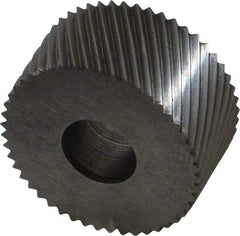 Made in USA - 3/4" Diam, 80° Tooth Angle, Standard (Shape), Form Type High Speed Steel Left-Hand Diagonal Knurl Wheel - 3/8" Face Width, 1/4" Hole, 64 Diametral Pitch, 30° Helix, Bright Finish, Series KP - Exact Industrial Supply