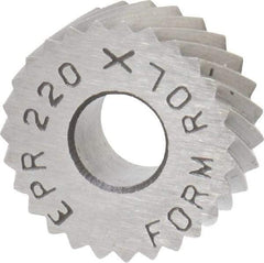 Made in USA - 1/2" Diam, 90° Tooth Angle, 20 TPI, Standard (Shape), Form Type Cobalt Right-Hand Diagonal Knurl Wheel - 3/16" Face Width, 3/16" Hole, Circular Pitch, 30° Helix, Bright Finish, Series EP - Exact Industrial Supply