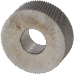 Made in USA - 1/2" Diam, 70° Tooth Angle, 80 TPI, Standard (Shape), Form Type Cobalt Left-Hand Diagonal Knurl Wheel - 3/16" Face Width, 3/16" Hole, Circular Pitch, 30° Helix, Bright Finish, Series EP - Exact Industrial Supply
