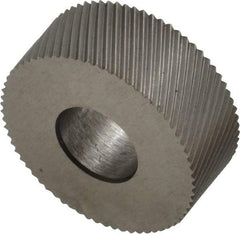 Made in USA - 5/8" Diam, 70° Tooth Angle, 40 TPI, Standard (Shape), Form Type Cobalt Left-Hand Diagonal Knurl Wheel - 1/4" Face Width, 1/4" Hole, Circular Pitch, 30° Helix, Bright Finish, Series GK - Exact Industrial Supply