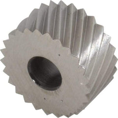 Made in USA - 3/4" Diam, 90° Tooth Angle, 12 TPI, Standard (Shape), Form Type Cobalt Left-Hand Diagonal Knurl Wheel - 3/8" Face Width, 1/4" Hole, Circular Pitch, 30° Helix, Bright Finish, Series KP - Exact Industrial Supply