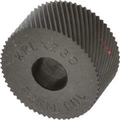 Made in USA - 3/4" Diam, 90° Tooth Angle, 30 TPI, Standard (Shape), Form Type Cobalt Left-Hand Diagonal Knurl Wheel - 3/8" Face Width, 1/4" Hole, Circular Pitch, 30° Helix, Bright Finish, Series KP - Exact Industrial Supply