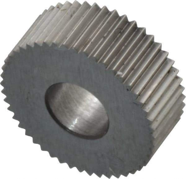 Made in USA - 1/2" Diam, 80° Tooth Angle, Standard (Shape), Form Type Cobalt Straight Knurl Wheel - 3/16" Face Width, 3/16" Hole, 96 Diametral Pitch, Bright Finish, Series EP - Exact Industrial Supply