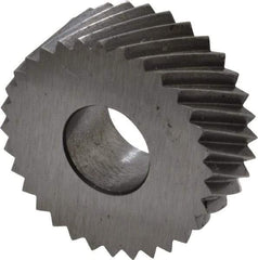 Made in USA - 1/2" Diam, 80° Tooth Angle, Standard (Shape), Form Type Cobalt Right-Hand Diagonal Knurl Wheel - 3/16" Face Width, 3/16" Hole, 64 Diametral Pitch, 30° Helix, Bright Finish, Series EP - Exact Industrial Supply