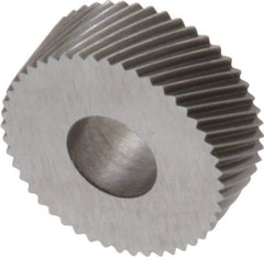 Made in USA - 1/2" Diam, 80° Tooth Angle, Standard (Shape), Form Type Cobalt Right-Hand Diagonal Knurl Wheel - 3/16" Face Width, 3/16" Hole, 96 Diametral Pitch, 30° Helix, Bright Finish, Series EP - Exact Industrial Supply