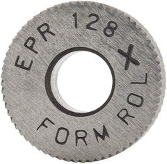 Made in USA - 1/2" Diam, 80° Tooth Angle, Standard (Shape), Form Type Cobalt Right-Hand Diagonal Knurl Wheel - 3/16" Face Width, 3/16" Hole, 128 Diametral Pitch, 30° Helix, Bright Finish, Series EP - Exact Industrial Supply