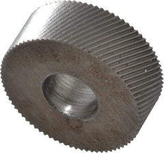 Made in USA - 1/2" Diam, 80° Tooth Angle, Standard (Shape), Form Type Cobalt Right-Hand Diagonal Knurl Wheel - 3/16" Face Width, 3/16" Hole, 160 Diametral Pitch, 30° Helix, Bright Finish, Series EP - Exact Industrial Supply