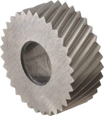 Made in USA - 1/2" Diam, 80° Tooth Angle, Standard (Shape), Form Type Cobalt Left-Hand Diagonal Knurl Wheel - 3/16" Face Width, 3/16" Hole, 64 Diametral Pitch, 30° Helix, Bright Finish, Series EP - Exact Industrial Supply