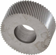 Made in USA - 5/8" Diam, 80° Tooth Angle, Standard (Shape), Form Type Cobalt Left-Hand Diagonal Knurl Wheel - 1/4" Face Width, 1/4" Hole, 96 Diametral Pitch, 30° Helix, Bright Finish, Series GK - Exact Industrial Supply