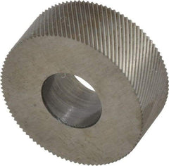 Made in USA - 5/8" Diam, 80° Tooth Angle, Standard (Shape), Form Type Cobalt Left-Hand Diagonal Knurl Wheel - 1/4" Face Width, 1/4" Hole, 160 Diametral Pitch, 30° Helix, Bright Finish, Series GK - Exact Industrial Supply