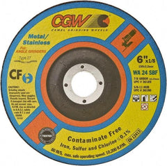 Camel Grinding Wheels - 24 Grit, 5" Wheel Diam, 1/8" Wheel Thickness, Type 27 Depressed Center Wheel - Coarse Grade, Aluminum Oxide, Resinoid Bond, 12,250 Max RPM - Exact Industrial Supply