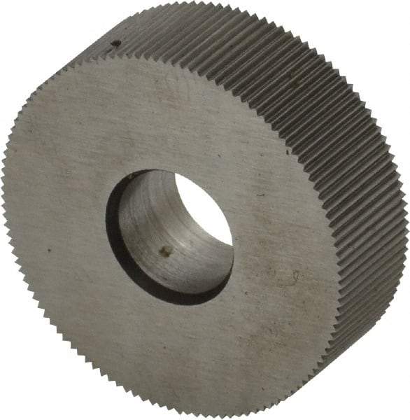 Made in USA - 3/4" Diam, 80° Tooth Angle, Standard (Shape), Form Type Cobalt Straight Knurl Wheel - 1/4" Face Width, 1/4" Hole, 160 Diametral Pitch, Bright Finish, Series KN - Exact Industrial Supply