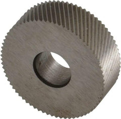 Made in USA - 3/4" Diam, 80° Tooth Angle, Standard (Shape), Form Type Cobalt Left-Hand Diagonal Knurl Wheel - 1/4" Face Width, 1/4" Hole, 96 Diametral Pitch, 30° Helix, Bright Finish, Series KN - Exact Industrial Supply