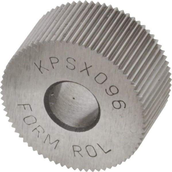 Made in USA - 3/4" Diam, 80° Tooth Angle, Standard (Shape), Form Type Cobalt Straight Knurl Wheel - 3/8" Face Width, 1/4" Hole, 96 Diametral Pitch, Bright Finish, Series KP - Exact Industrial Supply
