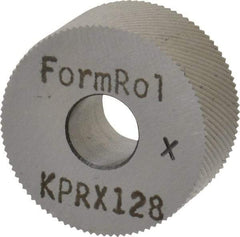 Made in USA - 3/4" Diam, 80° Tooth Angle, Standard (Shape), Form Type Cobalt Right-Hand Diagonal Knurl Wheel - 3/8" Face Width, 1/4" Hole, 128 Diametral Pitch, 30° Helix, Bright Finish, Series KP - Exact Industrial Supply