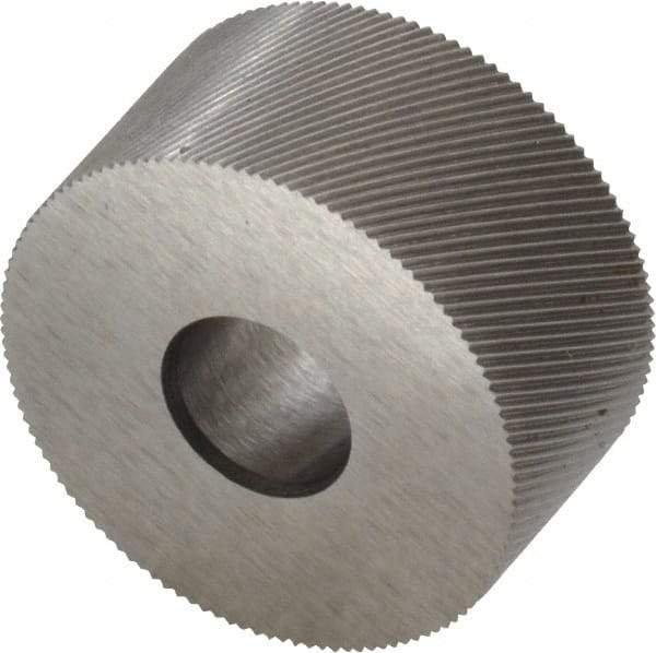 Made in USA - 3/4" Diam, 80° Tooth Angle, Standard (Shape), Form Type Cobalt Right-Hand Diagonal Knurl Wheel - 3/8" Face Width, 1/4" Hole, 160 Diametral Pitch, 30° Helix, Bright Finish, Series KP - Exact Industrial Supply