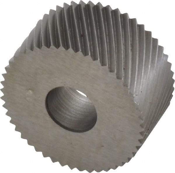Made in USA - 3/4" Diam, 80° Tooth Angle, Standard (Shape), Form Type Cobalt Left-Hand Diagonal Knurl Wheel - 3/8" Face Width, 1/4" Hole, 64 Diametral Pitch, 30° Helix, Bright Finish, Series KP - Exact Industrial Supply