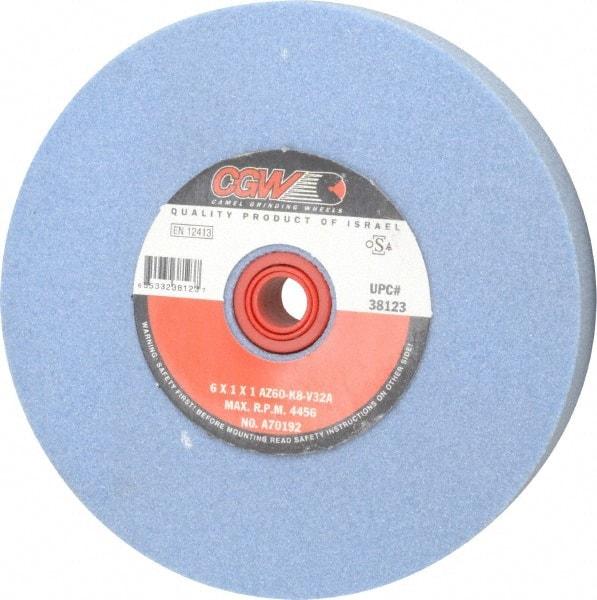 Camel Grinding Wheels - 60 Grit Aluminum Oxide Bench & Pedestal Grinding Wheel - 6" Diam x 1" Hole x 1" Thick, 4456 Max RPM, K Hardness, Medium Grade , Vitrified Bond - Exact Industrial Supply
