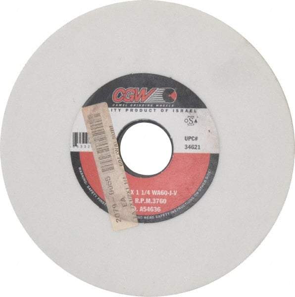 Camel Grinding Wheels - 7" Diam x 1-1/4" Hole x 1/2" Thick, J Hardness, 60 Grit Surface Grinding Wheel - Aluminum Oxide, Type 1, Medium Grade, 3,760 Max RPM, Vitrified Bond, No Recess - Exact Industrial Supply