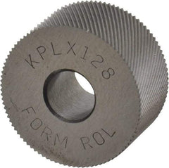 Made in USA - 3/4" Diam, 80° Tooth Angle, Standard (Shape), Form Type Cobalt Left-Hand Diagonal Knurl Wheel - 3/8" Face Width, 1/4" Hole, 128 Diametral Pitch, 30° Helix, Bright Finish, Series KP - Exact Industrial Supply