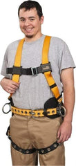 Miller - 400 Lb Capacity, Size Universal, Full Body Construction Safety Harness - Polyester, Side D-Ring, Tongue Leg Strap, Mating Chest Strap, Yellow/Black - Exact Industrial Supply