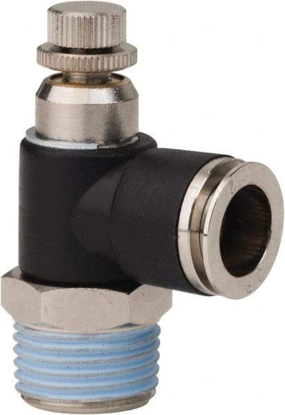 PRO-SOURCE - 1/2" NPT x 1/2" Tube OD Right Angle Flow Control Valve - 0 to 113.76 psi & Techno Polymer, Brass, Steel Material - Exact Industrial Supply