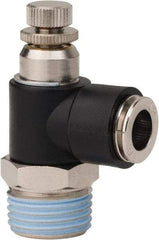 PRO-SOURCE - 1/2" NPT x 3/8" Tube OD Right Angle Flow Control Valve - 0 to 113.76 psi & Techno Polymer, Brass, Steel Material - Exact Industrial Supply