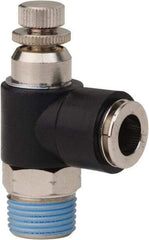 PRO-SOURCE - 3/8" NPT x 3/8" Tube OD Right Angle Flow Control Valve - 0 to 113.76 psi & Techno Polymer, Brass, Steel Material - Exact Industrial Supply