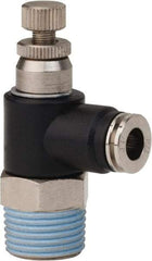 PRO-SOURCE - 3/8" NPT x 1/4" Tube OD Right Angle Flow Control Valve - 0 to 113.76 psi & Techno Polymer, Brass, Steel Material - Exact Industrial Supply