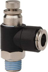PRO-SOURCE - 1/4" NPT x 3/8" Tube OD Right Angle Flow Control Valve - 0 to 113.76 psi & Techno Polymer, Brass, Steel Material - Exact Industrial Supply