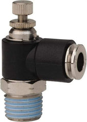 PRO-SOURCE - 1/4" NPT x 1/4" Tube OD Right Angle Flow Control Valve - 0 to 113.76 psi & Techno Polymer, Brass, Steel Material - Exact Industrial Supply