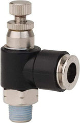 PRO-SOURCE - 1/8" NPT x 5/16" Tube OD Right Angle Flow Control Valve - 0 to 113.76 psi & Techno Polymer, Brass, Steel Material - Exact Industrial Supply