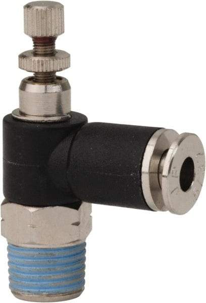 PRO-SOURCE - 1/8" NPT x 5/32" Tube OD Right Angle Flow Control Valve - 0 to 113.76 psi & Techno Polymer, Brass, Steel Material - Exact Industrial Supply