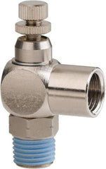PRO-SOURCE - 1/4" Male NPT x 1/4" Female NPT Right Angle Flow Control Valve - 0 to 113.76 psi & Nickel Plated Brass Material - Exact Industrial Supply