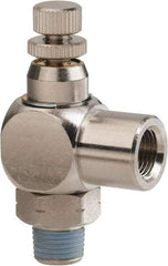 PRO-SOURCE - 1/8" Male NPT x 1/8" Female NPT Right Angle Flow Control Valve - 0 to 113.76 psi & Nickel Plated Brass Material - Exact Industrial Supply