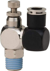 PRO-SOURCE - 1/4" Male NPT x 5/16" Tube OD Flow Control Offset Inline Valve - 0 to 113.76 psi & Techno Polymer, Brass, Steel Material - Exact Industrial Supply