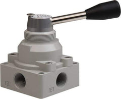 Value Collection - 1/2" NPT Manual Mechanical Valve - 4-Way, 3 Position with L Cock Device, 0.976 CV Rate & 127.98 Max psi - Exact Industrial Supply